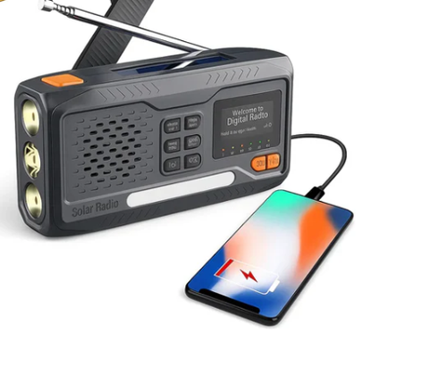 Nødradio med sveiv – DAB+FM/NOAA, Powerbank, lommelykt og SOS- funksjon